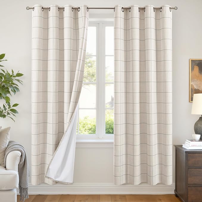 Grey Linen Blackout Curtains for Living Room by Lajode