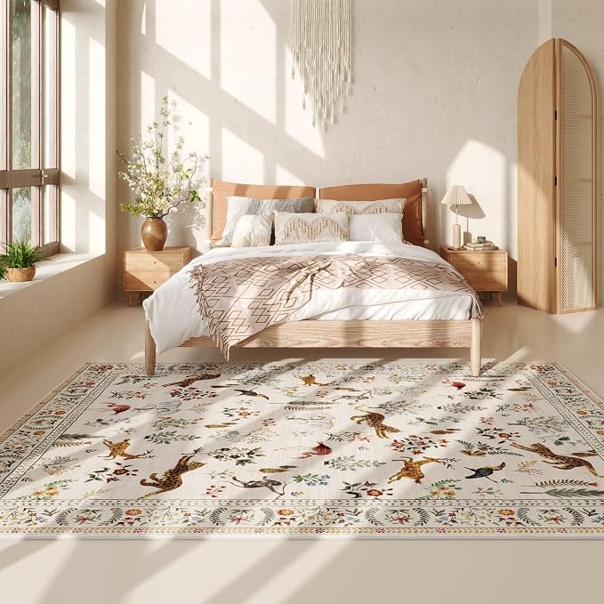 Rugcomf Living Room Rug 5x7 Rug Machine Washable Boho Area Rug Non Slip Floral - Image 3