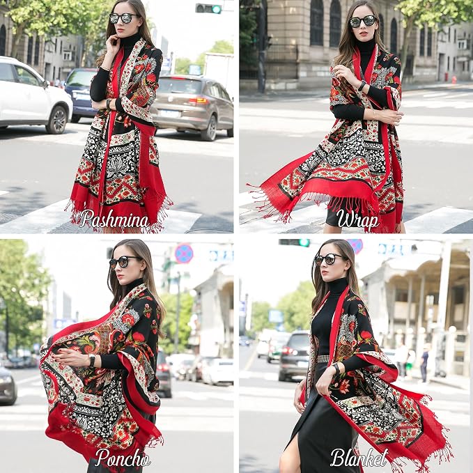DANA XU 100% Merino Wool Extra Large Pashmina Blanket Travel Scarf Cashmere Wrap - Image 5