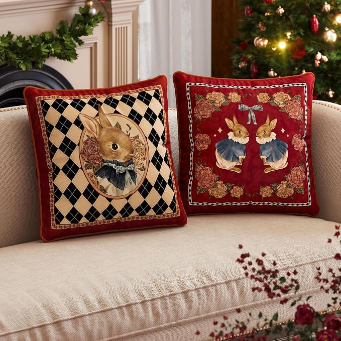 Grandmillennial Checkered Pillow Cover, Velvet Euro Sham Covers Decorative - Image 7