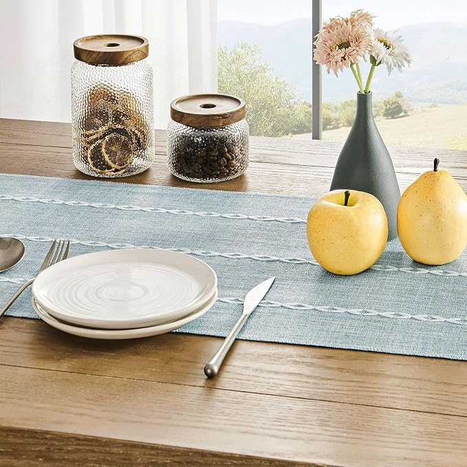 ZeeMart Farmhouse Braided Striped Table Runner, Rustic Blue Table Runners 48 - Image 5