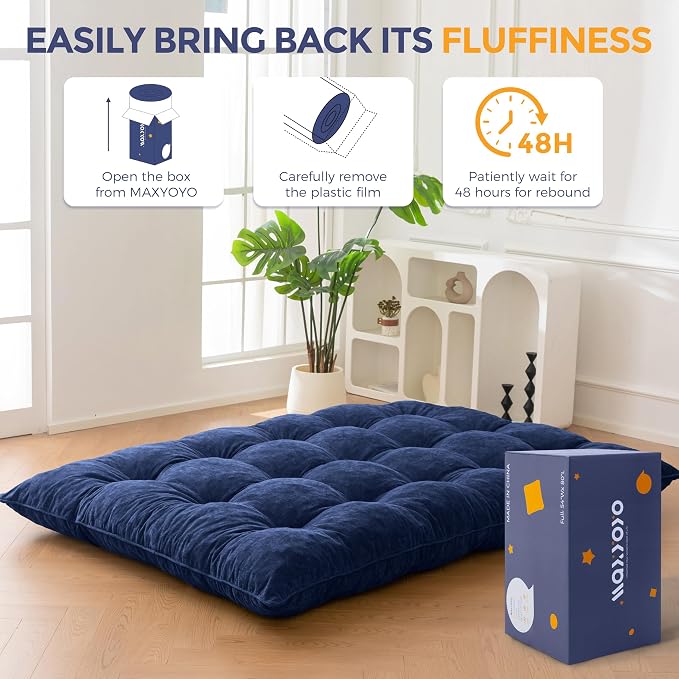 MAXYOYO Japanese Floor Mattress Full Size, Thick Chenille Tatami Mat Sleeping - Image 7