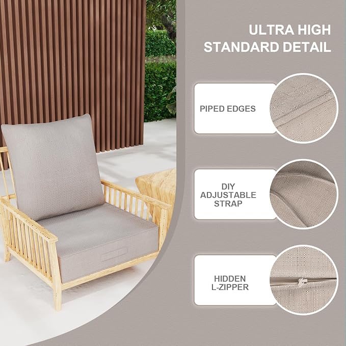 Outdoor Olefin Water-Resistant Deep Seat Cushion Set, Thickened Sofa Chair Pad - Image 6