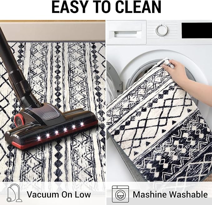 KUTA Moroccan Washable Kitchen Rug, 2x7 Non-Slip Vintage Black Navy Blue Boho - Image 5