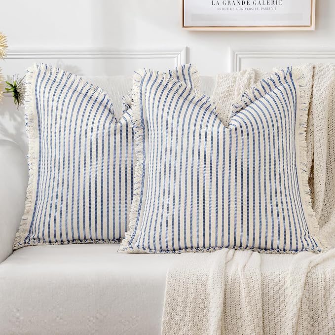 MIULEE Pack of 2 Royal Blue Pillow Covers 26x26 Inch Striped Farmhouse Couch by MIULEE