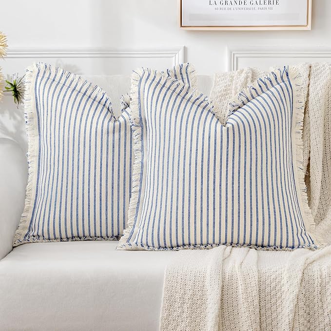 MIULEE Pack of 2 Royal Blue Pillow Covers 24x24 Inch Striped Farmhouse Couch by MIULEE