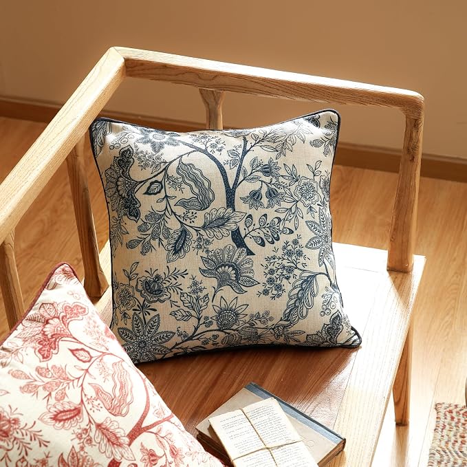 ISAENNE Design Linen Square Throw Pillow Covers 18"x18" Pack of 2, French - Image 2