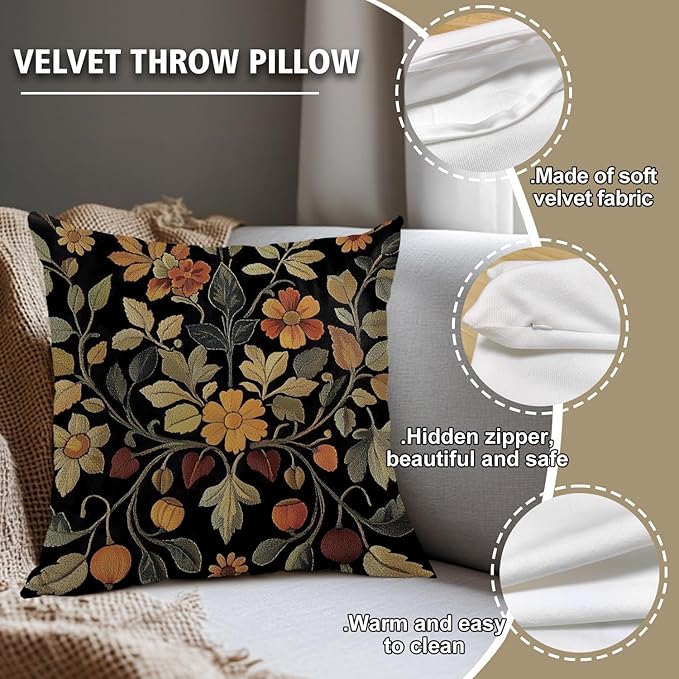 William Morris Abstract Vintage Print Floral Velvet Design Throw Pillow Covers - Image 2