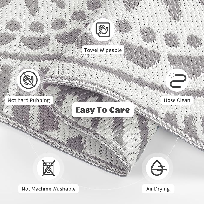 Ileading Large Plastic Outdoor Rug 9x12ft Modern Geometric Style Reversible - Image 7