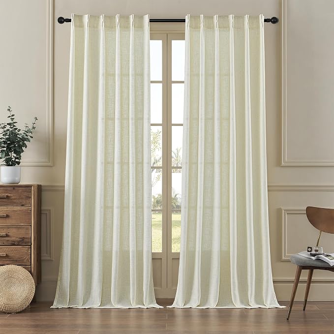 MASWOND Extra Long Sheer Linen Curtain 132 Inches 2 Panels, Pinch Pleated 2 - Image 8