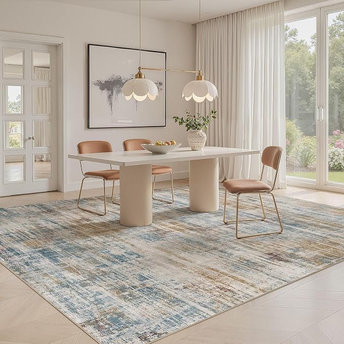 Area Rug for Living Room: 7x9 Washable Neutral Abstract Modern Soft Rugs Non - Image 3