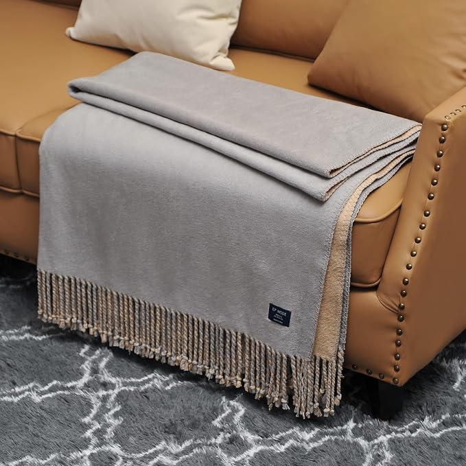 EP Mode Reversible Fringed Mulberry Silk Throw Blanket by EPMode