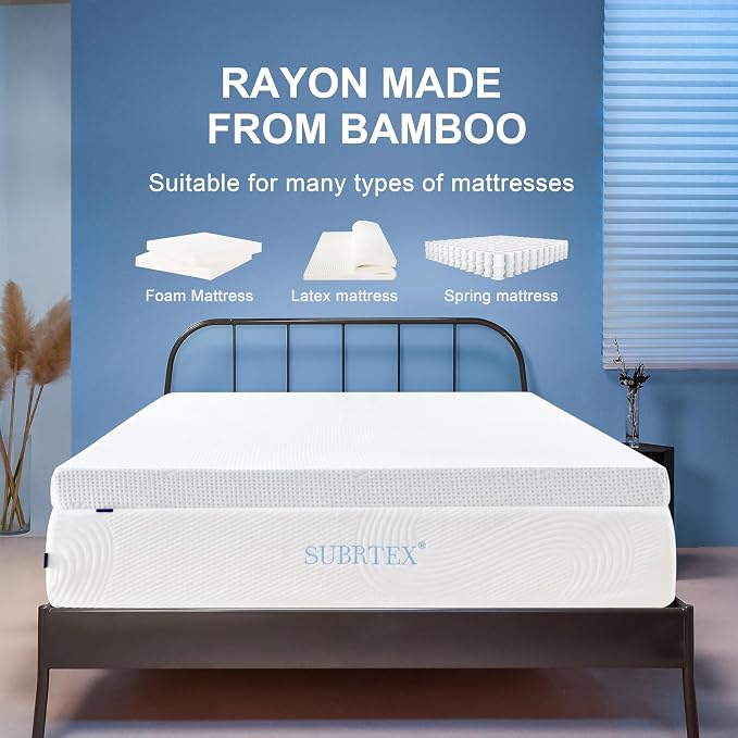 Subrtex 3 Inch Mattress Topper Cover Mattress Topper Protector Bedding Rayon - Image 3