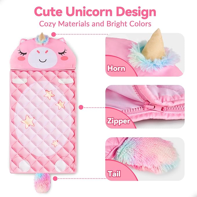 iPlay, iLearn Kid Sleeping Bag, Unicorn Slumber Sack, Toddler Girl Nap Mat - Image 4