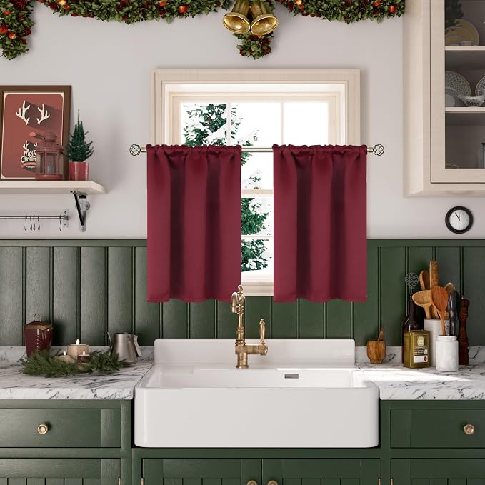 BGment Burgundy Kitchen Window Curtains Over Sink - Image 2