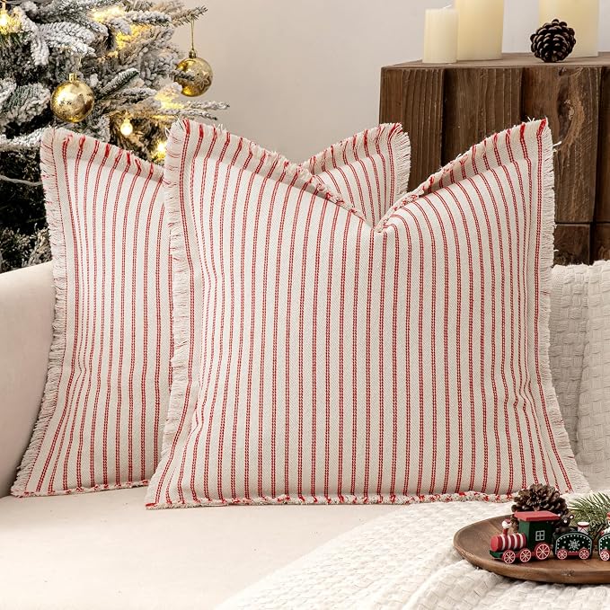 MIULEE Pack of 2 Christmas Red Pillow Covers 20x20 Inch Striped Farmhouse Couch by MIULEE