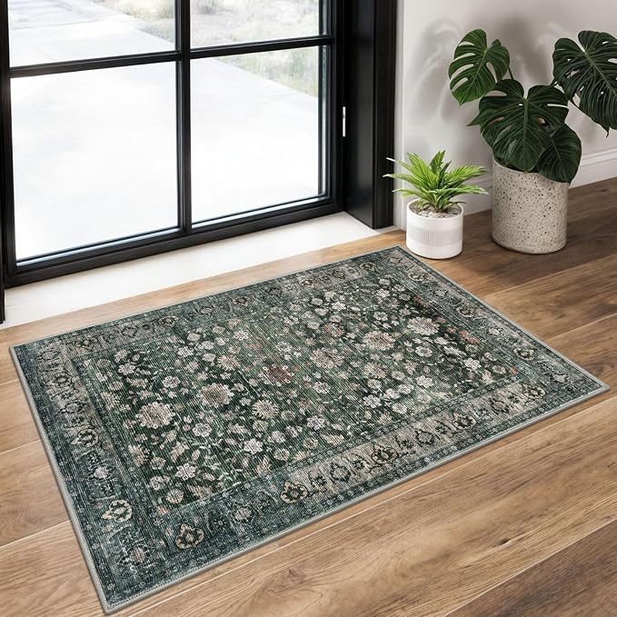KUTA Vintage Floral Entryway Rug 2x3, Kitchen Rugs Non-Slip Washable Throw Rug by KUTA
