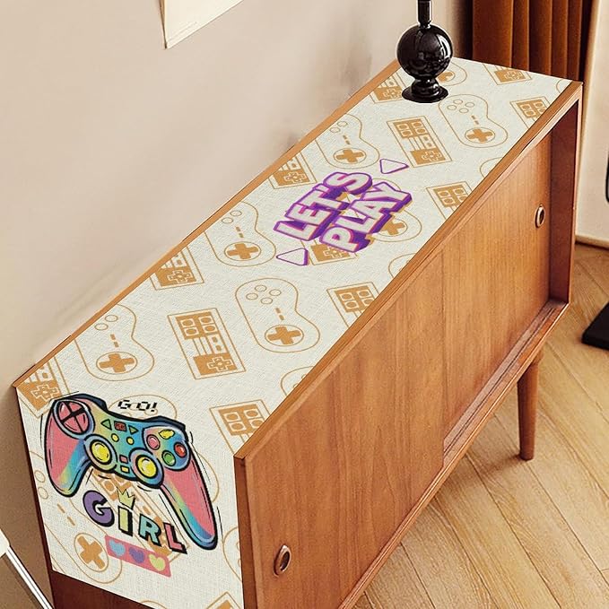 Gaming Table Runner, Kids Themed Game Controller Girl Gamer Table Scarf - Image 3