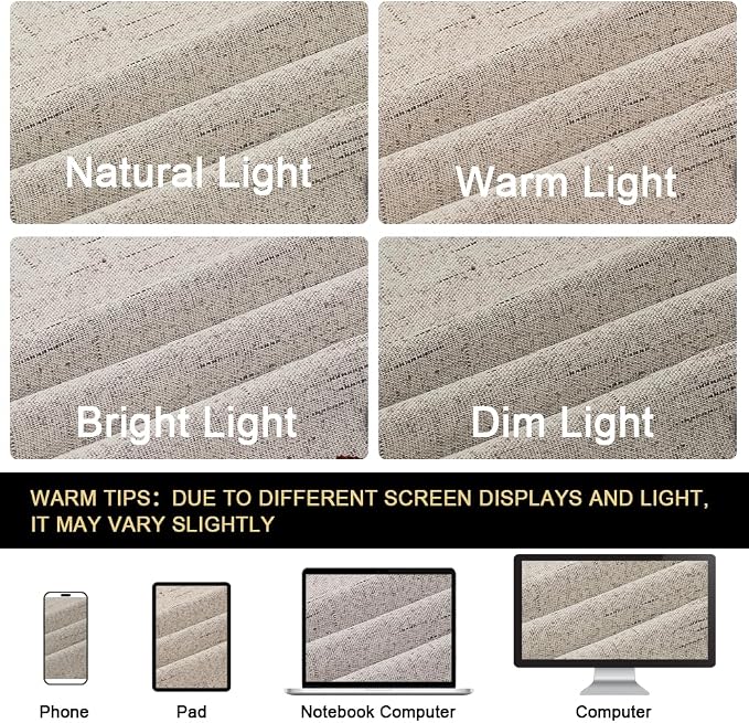 PrinceDeco Linen Texture Curtains Soild 100% Blackout Thermal Insulated - Image 8