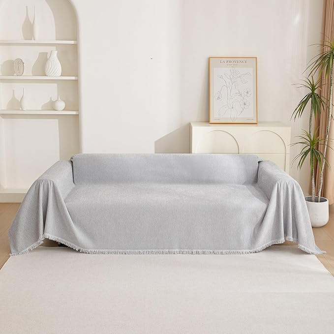 MYSKY HOME Chenille Sofa Cover for Dogs Cats Light Gery Couch Cover - Image 7