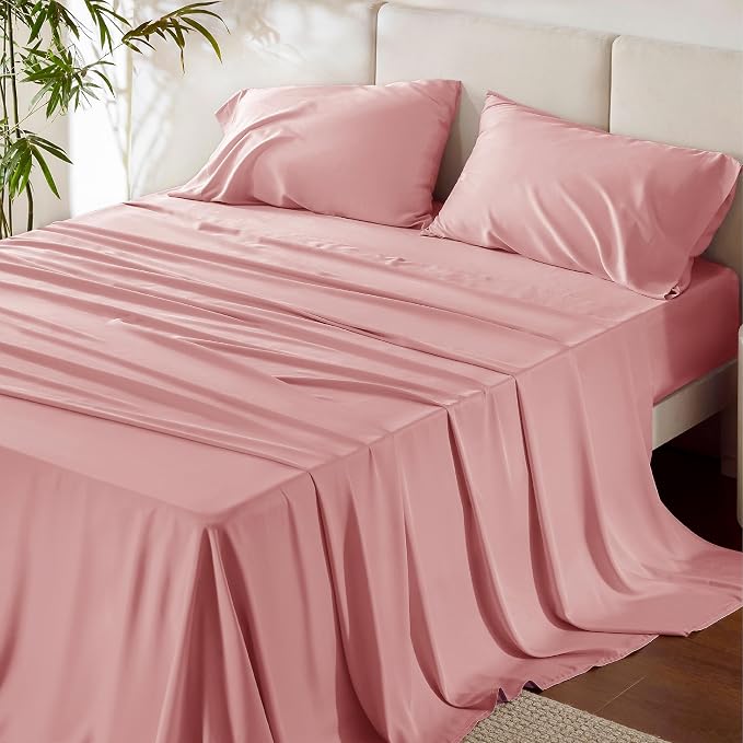 Bedsure California King Sheet Sets, Cooling Sheets, Rayon Derived from Bamboo by BEDSURE