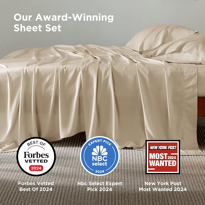 Bedsure Queen Sheet Set, Rayon Derived from Bamboo, Cooling Sheets, Deep Pocket - Image 2