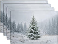 Winter Placemats Set of 4, 12x18 Inch Christmas Pine Tree Snowflake Linen Table by Wnoesat
