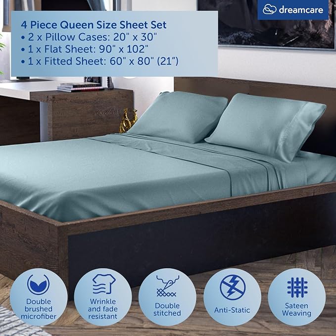 DREAMCARE Queen Sheet Set – 4 pcs Cooling Sheets – up to 21” Extra Deep Pocket - Image 4