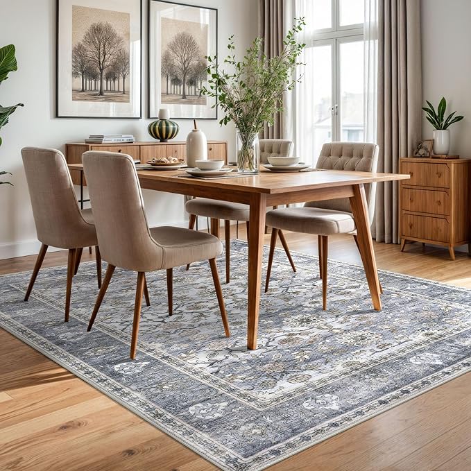 KUTA Vintage Area Rugs 5x7 Grey Blue, Washable Rugs - Image 3