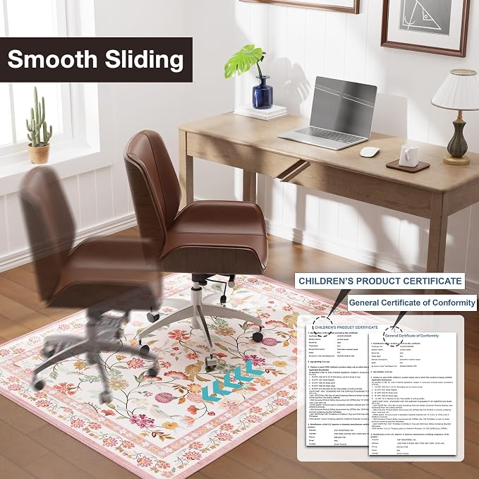 40"x50" Pink Floral Office Chair Rug, Under Desk Rugs - Image 4