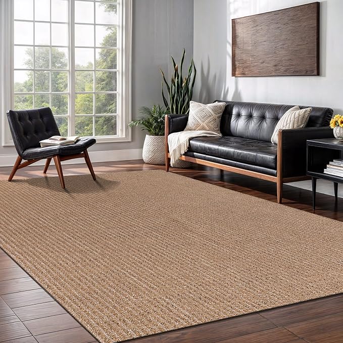 Easy Jute Rug 6x9 Indoor Outdoor Natural Rugs Solid Fiber Rug Woven Area Rug by LenaRug