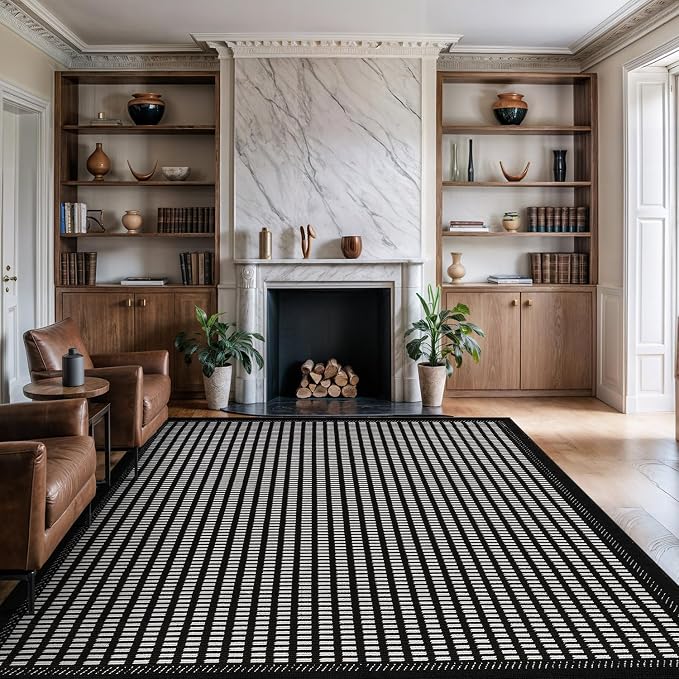 Beverly Rug Micro Loop Area Rug Black/White 8x10 Geometric Modern Luxury Zebra - Image 7