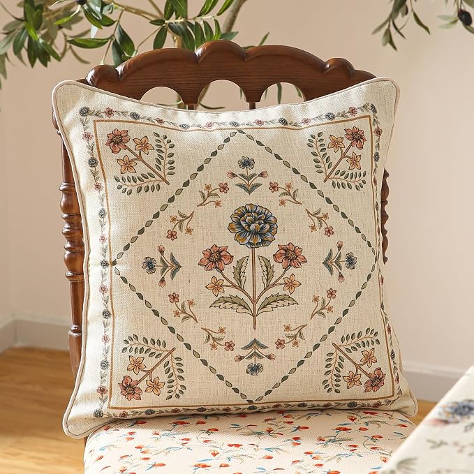 ISAENNE Design Square Floral Linen Throw Pillow Covers 18"x18" Pack of 2 - Image 8
