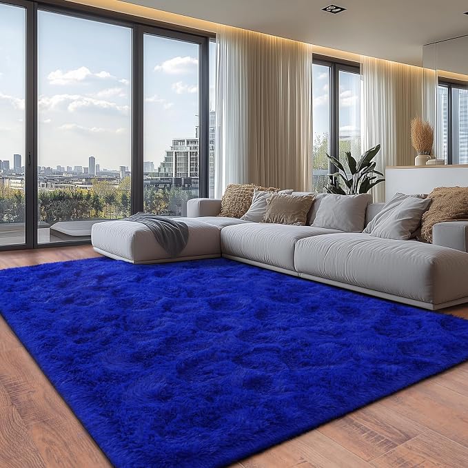 Large Fuzzy Rug 8x10 Feet Blue Fluffy Rug - Image 3