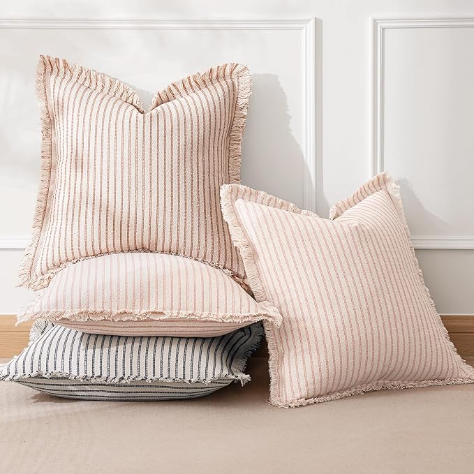MIULEE Pack of 2 Pink Pillow Covers 20x20 Inch Striped Farmhouse Couch Spring - Image 4