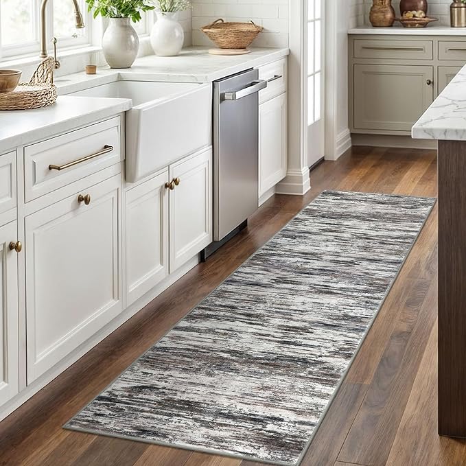2x6 Modern Abstract Runner Rug for Hallways, Non-Shedding Washable Runners for - Image 2