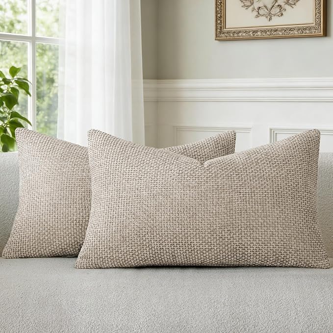 a moment Taupe Chenille Throw Pillow Covers 12x20 Inch Pack of 2 Modern by amoment