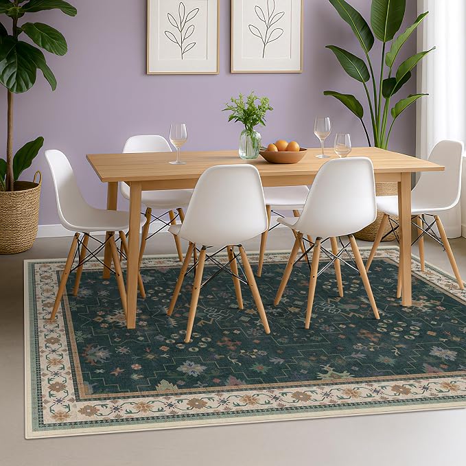 Dark Green Oushak 5x8 Living Room Rug - Image 3