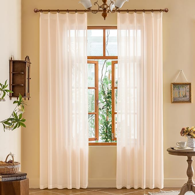 MAIHER 90 Inch Length Sheer Pinch Pleat Curtains Light Filtering Soft Touch by MAIHER