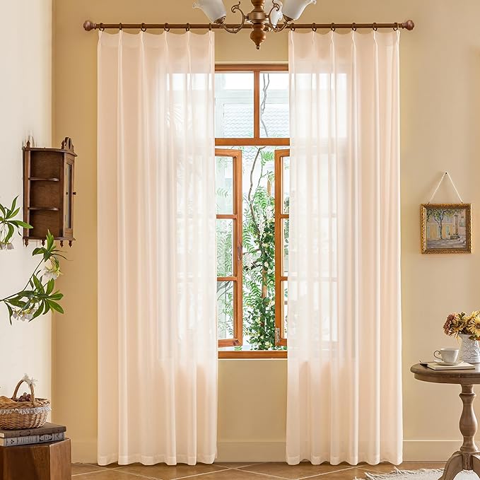 MAIHER Pinch Pleated Curtains 63 Inches Long Pink Sheer Curtain Panels - Image 9