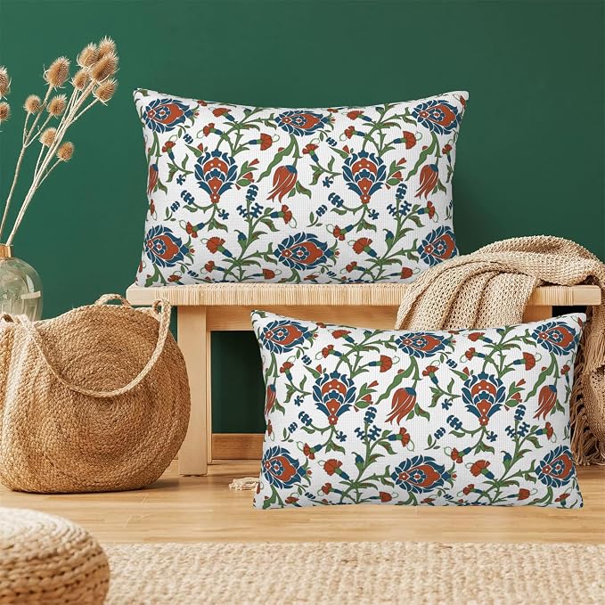 Throw Pillow Cover Case Vintage Floral Pillow Covers 20x12 Inch Set of 2 - Image 6