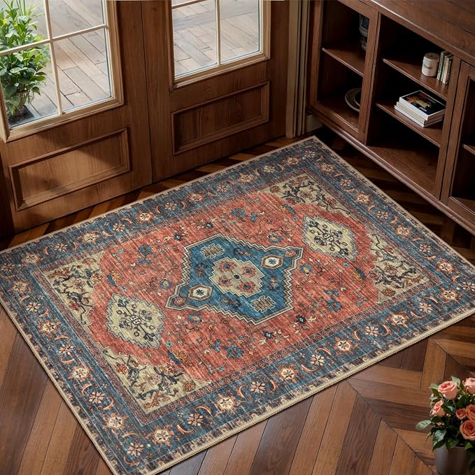 Tangsoo Oriental Washable Entryway Rugs Terracotta 2x3 Non Slip Small Area Rug by Tangsoo
