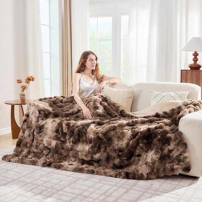 Lotus Karen Faux Fur Throw Blanket Tie-Dye Dark Coffee - Image 3