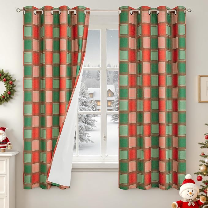 Plaid Christmas Curtains for Living Room 63 Inch Long by Lajode