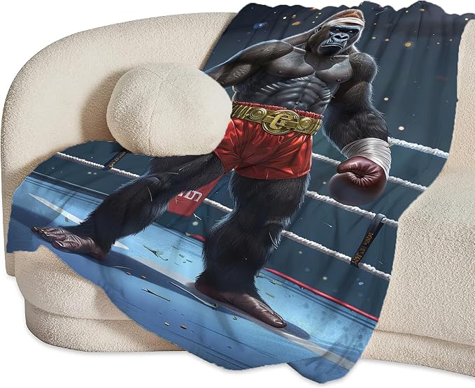 Gorilla Boxing Throw Blanket - Image 6