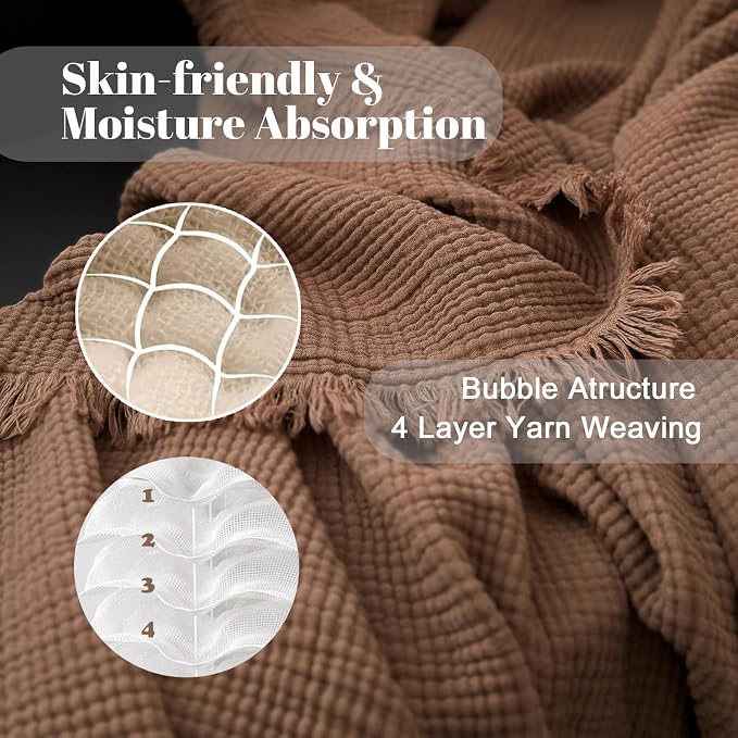 MorroMorn 100% Cotton Queen Size Bed Blanket 80"x90" Muslin Blanket - Image 2