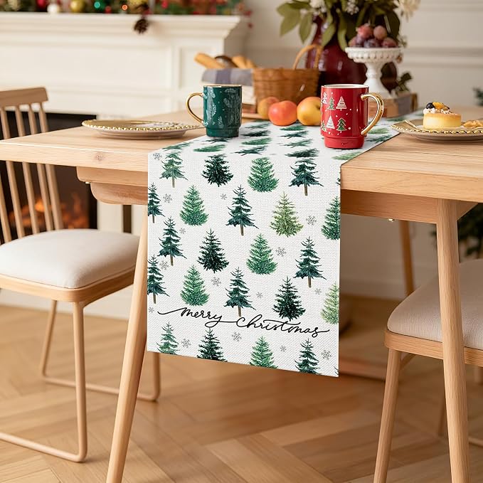 OTOSTAR Snowflake Christmas Tree Black Merry Christmas Table Runner, Xmas - Image 8