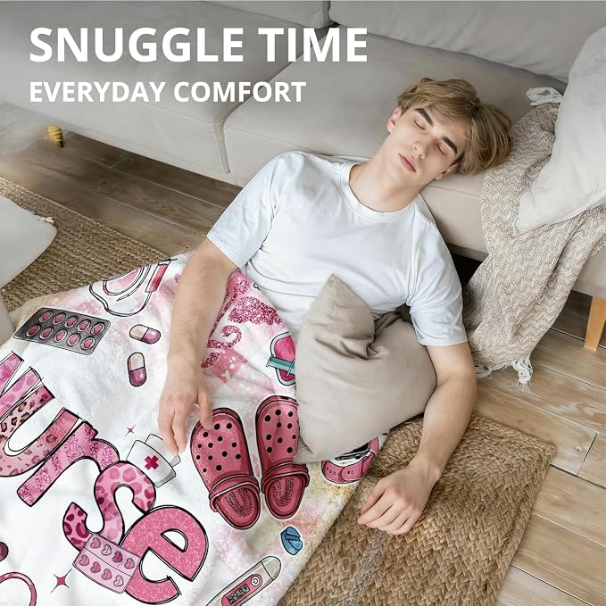 Pink Nurse Blanket, Coquette Pink Print Throw Blankets - Image 7