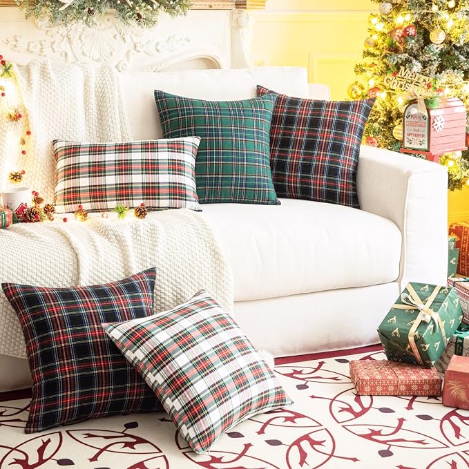 AQOTHES Pack of 2 Christmas Plaid Decorative Throw Pillow Covers Scottish - Image 5