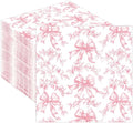 50 Pcs Pink Bow Napkins Coquette Party Supplies Pink Floral Disposable Cocktail by Quera